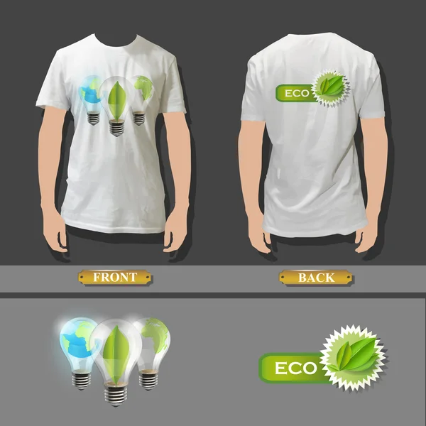 白いシャツの中の 3 つのエコ電球。ベクトル イラスト. — ストックベクタ