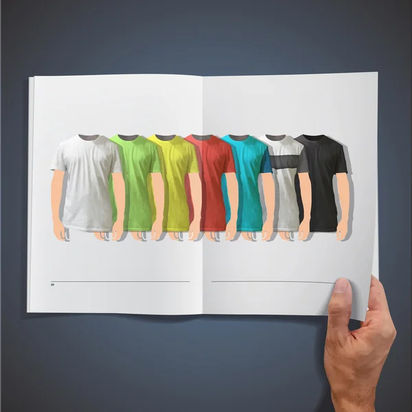 Camisa colorida múltipla dentro de um livro. Projeto vetorial . — Vetor de Stock
