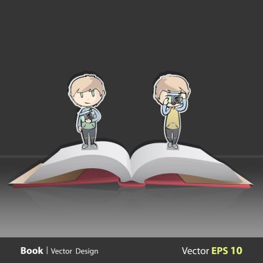 pop-up kitap kamera ile arkadaş. vektör çizim.