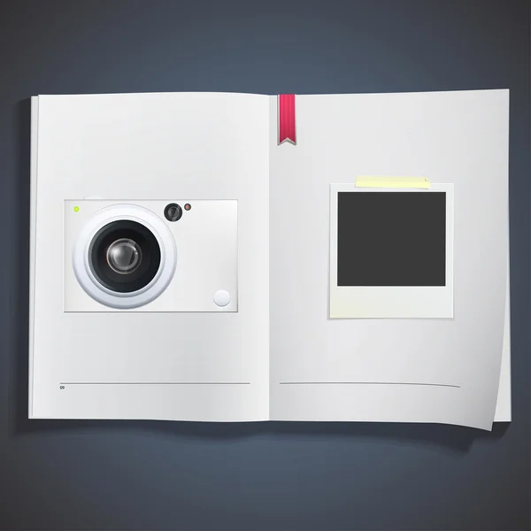 A fehér könyv, Vector design nyomtatott kamera — Stock Vector