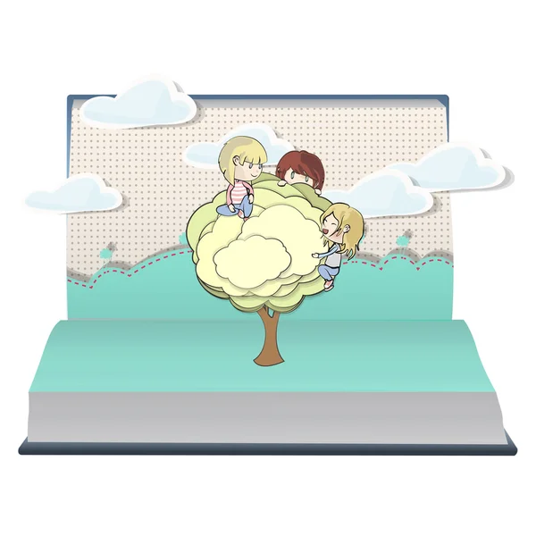 Kids holding tree on book. Vector design. — Stock Vector