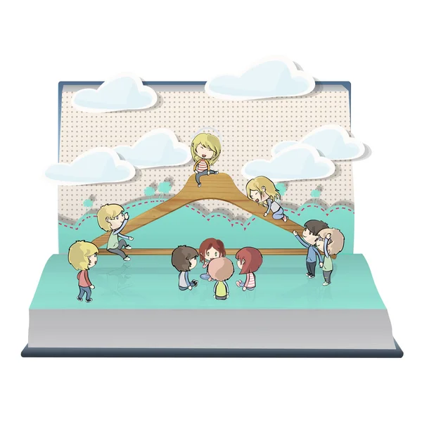 Les enfants autour du cintre sur le livre. Conception vectorielle . — Image vectorielle