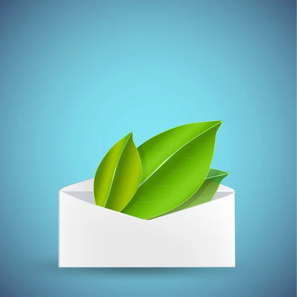 Groene bladeren binnen de envelop. vector ontwerp. — Stockvector