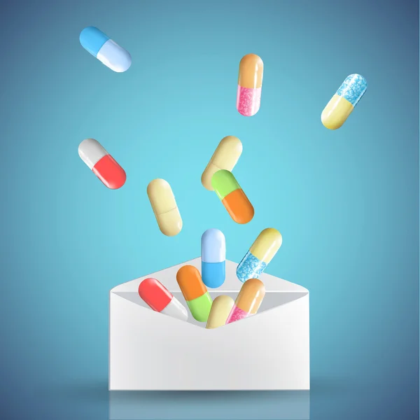 Collection of pills inside envelope. Vector design. — Stock Vector