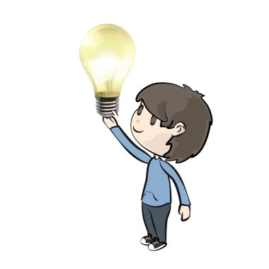 gerçekçi bir ampul tutan çocuk. vektör arka plan tasarımı.