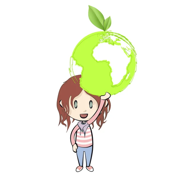 Chica sosteniendo un icono ecológico. Diseño vectorial . — Archivo Imágenes Vectoriales