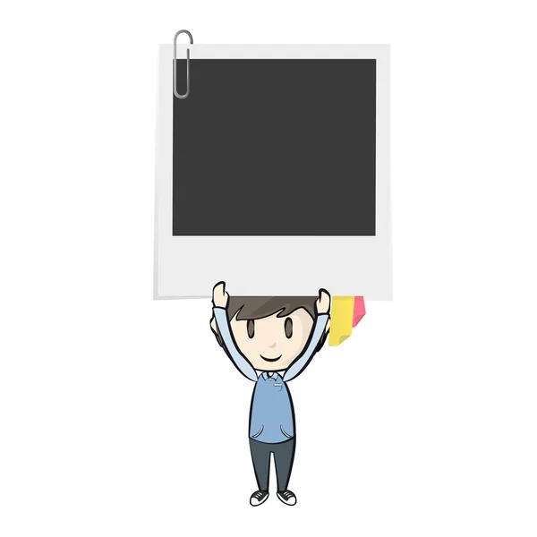 Boy holding a photo. Isolated vector background design. — Stock Vector