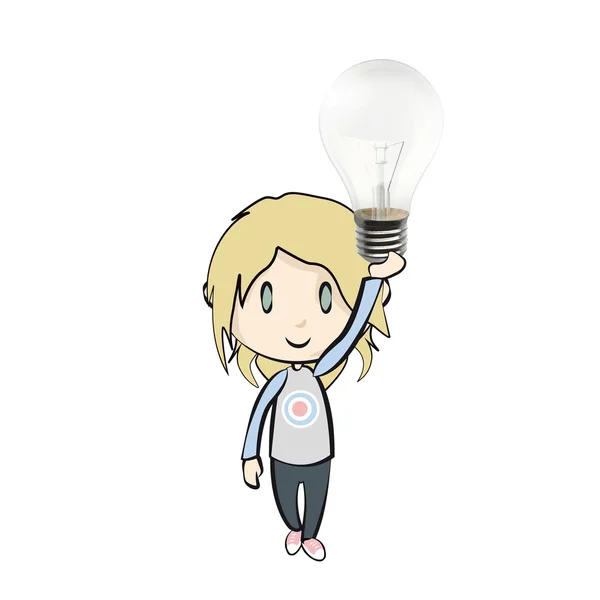 Girl holding a bulb isolated on white. Vector design. — Stock Vector