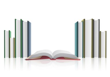 Beyaz arka plan üzerinde izole çeşitli kitaplar.