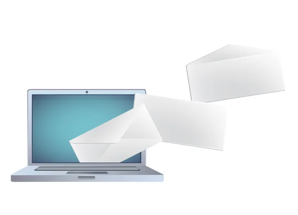 Laptop moderno com envelope dentro. Ilustração vetorial . — Vetor de Stock