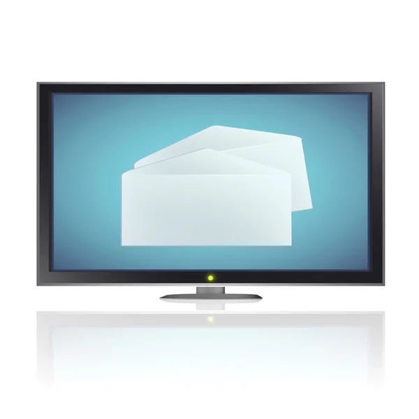 Realistic TV isolated on white background with envelope inside. — Stock Vector