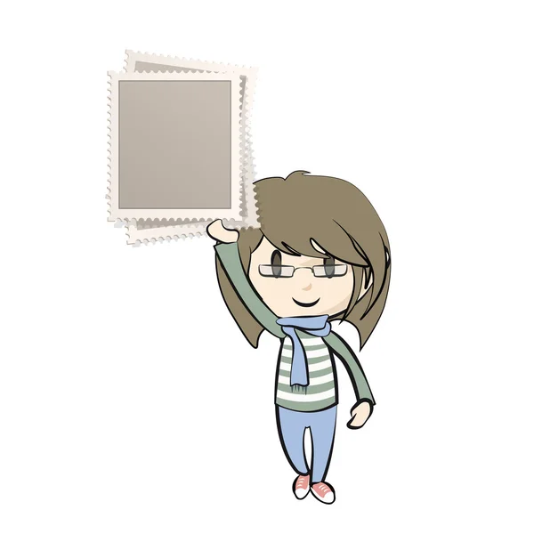 Une fille portant un timbre. Conception vectorielle — Image vectorielle