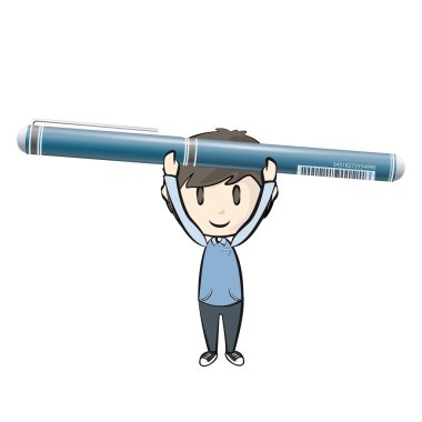 Mavi Kalem tutan çocuk. vektör tasarımı.