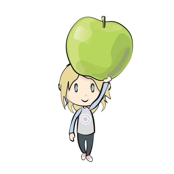 Chica sosteniendo manzana. Diseño vectorial — Archivo Imágenes Vectoriales