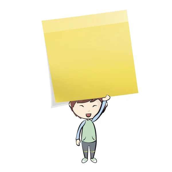 Kid holding yellow Post-it. Vector design — Stock Vector