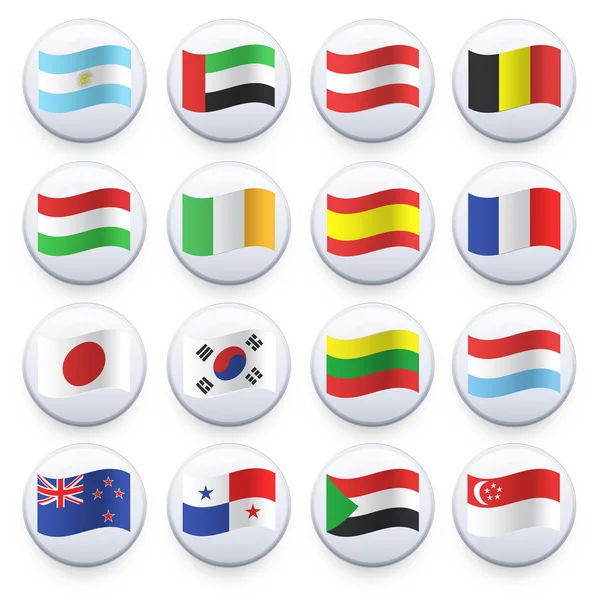 Set of flags printed on white button. Vector design. — Stock Vector