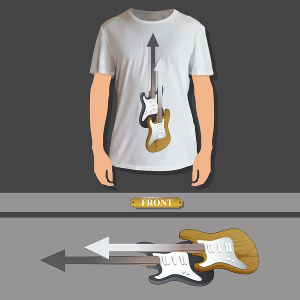 Basso realistico e chitarra stampati su camicia bianca. Design vettoriale — Vettoriale Stock