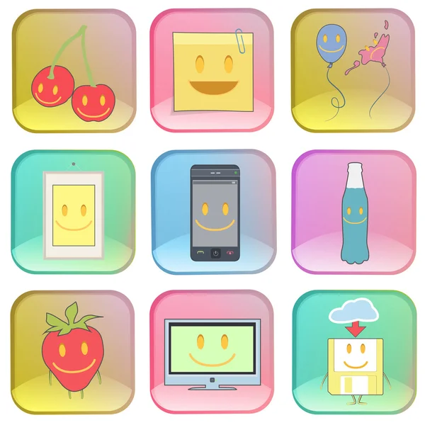 Collection of icons on colorful buttons. — Stock Vector