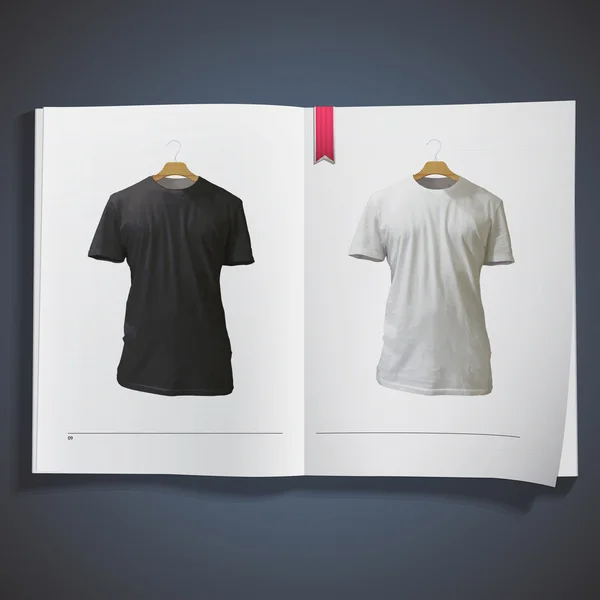 Shirts met hanger gedrukt op wit boek, vector design — Stockvector