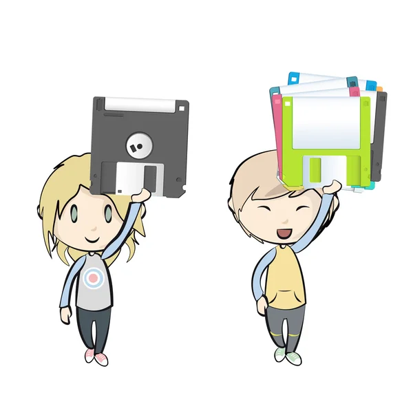 Kinderen houden van diskettes. vector ontwerp — Stockvector