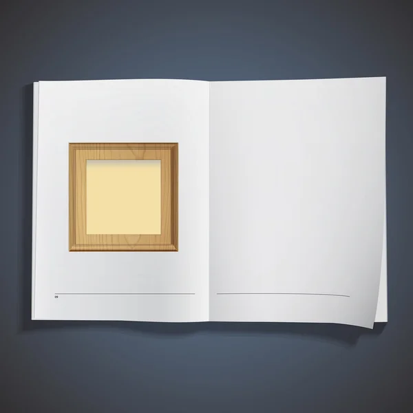 Marco de madera impreso en libro. Diseño vectorial — Vector de stock