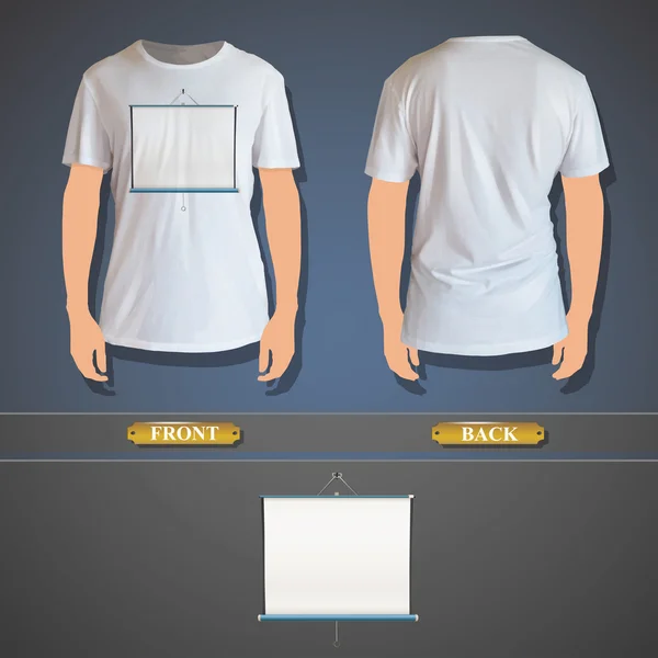 Pantalla de proyector blanco vacía impresa en camisa blanca. diseño vectorial aislado . — Archivo Imágenes Vectoriales