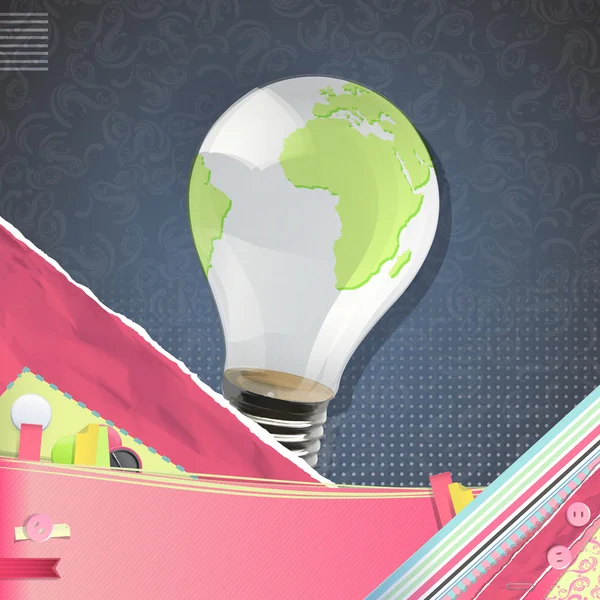 Eco light bulb with world inside over vintage background. Vector design. — Stock Vector
