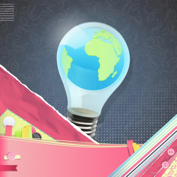 Eco žárovka s svět uvnitř historických pozadí. Vektorová design. — Stockový vektor