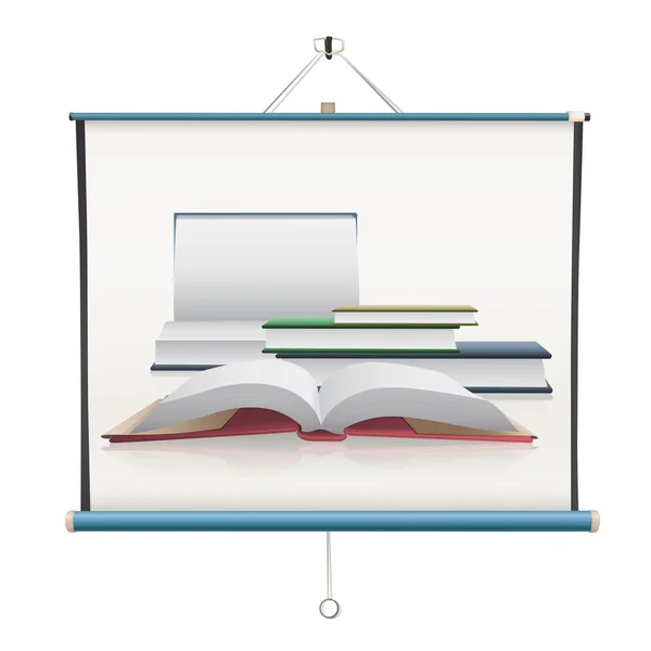 Verschillende boeken over projectorscherm. vector ontwerp — Stockvector