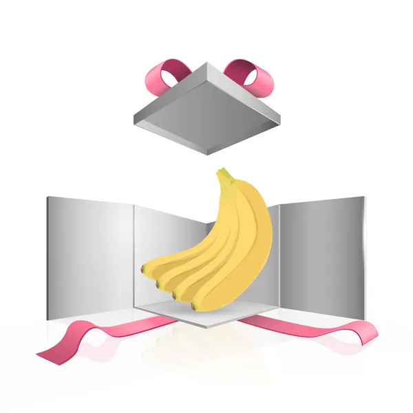 Banane all'interno della confezione regalo. Design vettoriale . — Vettoriale Stock