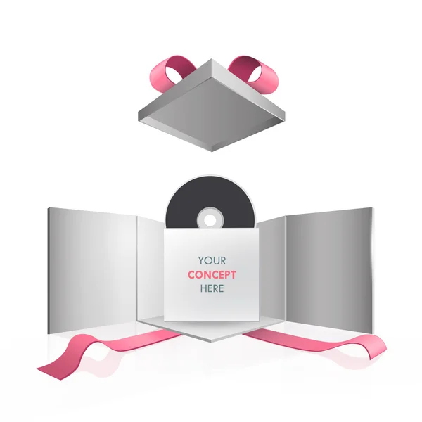 CD en blanco dentro de la caja de regalo. Diseño vectorial . — Vector de stock