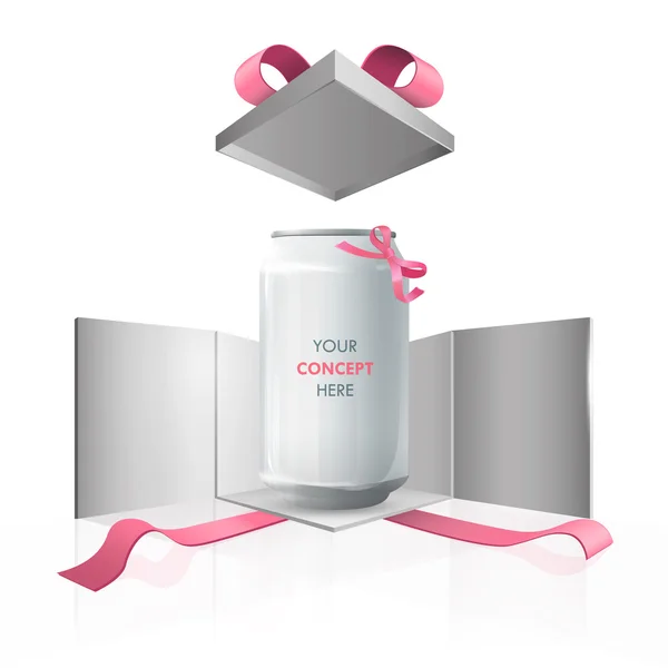 Leeg grijs tin in geschenkdoos. vector ontwerp. — Stockvector