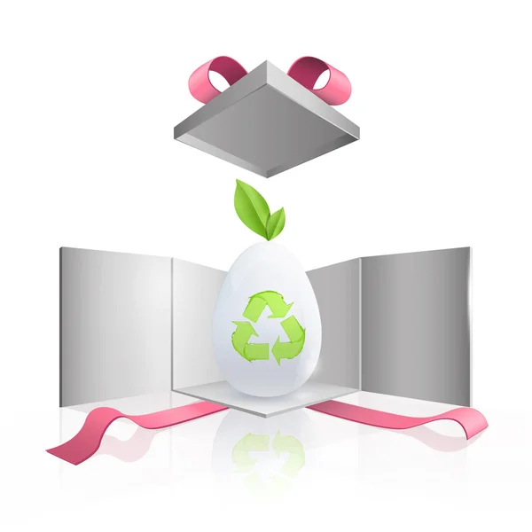 Œuf blanc avec icône de recyclage à l'intérieur boîte cadeau. Conception vectorielle . — Image vectorielle