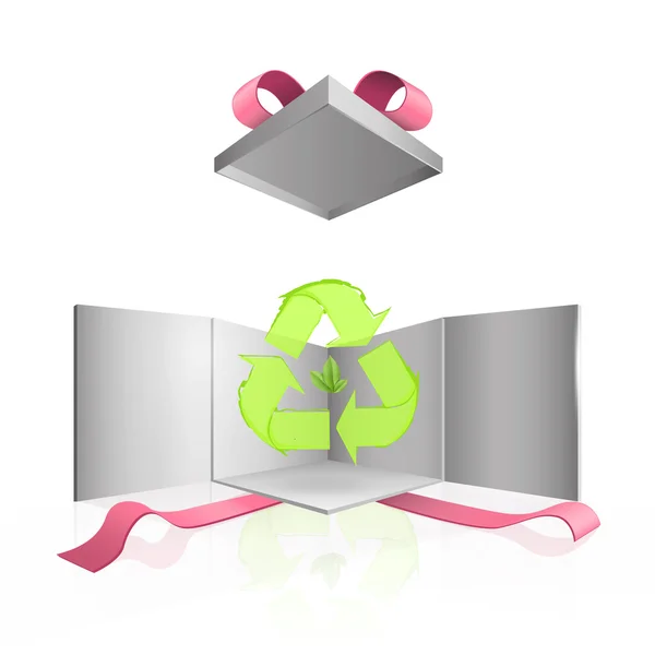 Ανακύκλωσης εικονίδιο στο εσωτερικό κιβώτιο δώρων. διανυσματικό σχέδιο. — Διανυσματικό Αρχείο