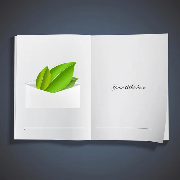 Hojas verdes dentro del sobre impresas en libro. Diseño vectorial — Archivo Imágenes Vectoriales