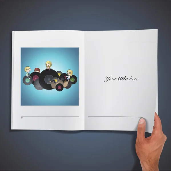 Vinil tutan çocuklar üzerinde kitap basılmış. vektör tasarımı — Stok Vektör