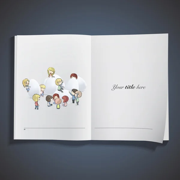 Çok sayıda yumurta oynayan çocuklar üzerinde kitap basılmış. vektör tasarımı — Stok Vektör