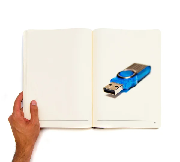 Pendrive printed on white book — Stock Photo, Image