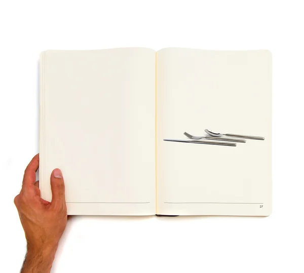 Trois outils de cuisine imprimés sur livre blanc . — Photo