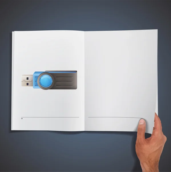蓝色 pendrive 印在书上。矢量设计. — 图库矢量图片