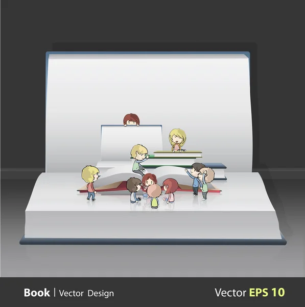 Kids around empty books inside open big book. vector design. — Stock Vector