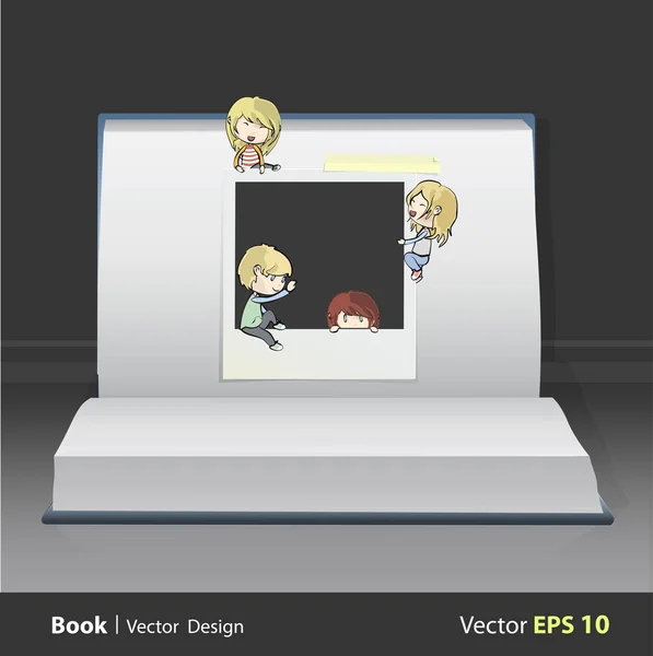 Realistic photo with kids over book. vector design. — Stock Vector