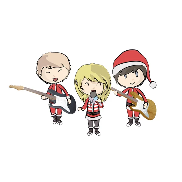 Kids with Santa Claus costume playing music. Vector design — Stock Vector