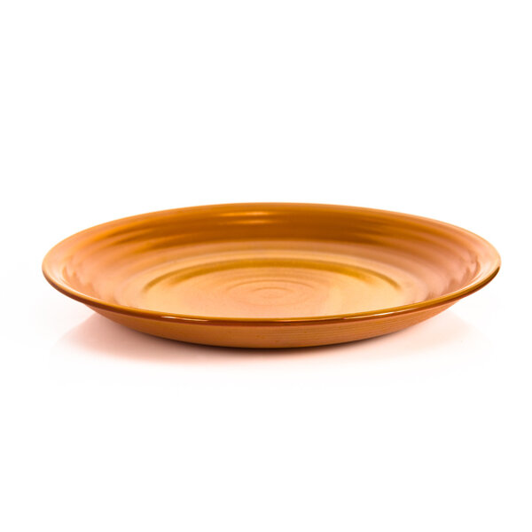 Empty brown ceramic plate over white background