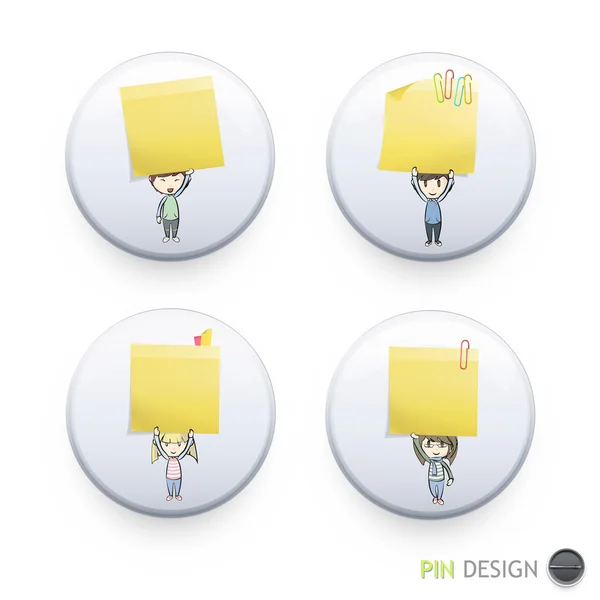 Group of kids holding yellow paper printed on button. Vector design — Stock Vector