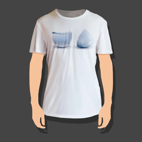 Huevo roto realista impreso en camisa blanca. Diseño vectorial — Vector de stock