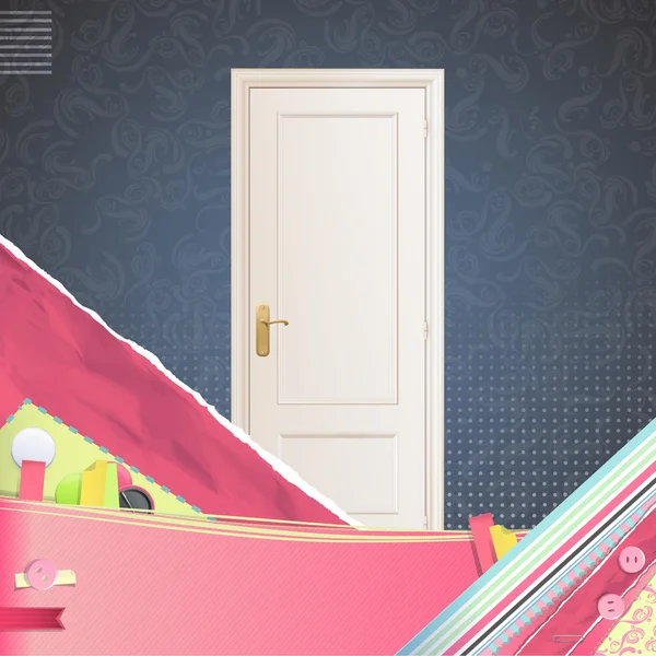 Realistische deur over leuke achtergrond. vector ontwerp. — Stockvector