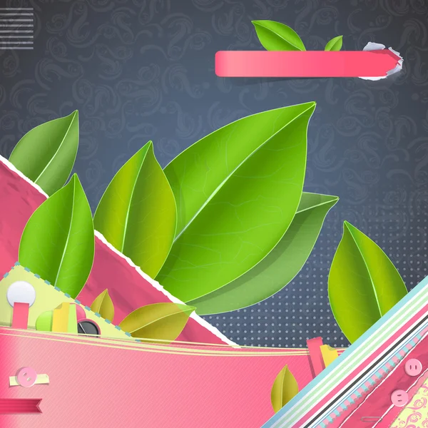 Groene bladeren over leuke achtergrond. vector ontwerp — Stockvector