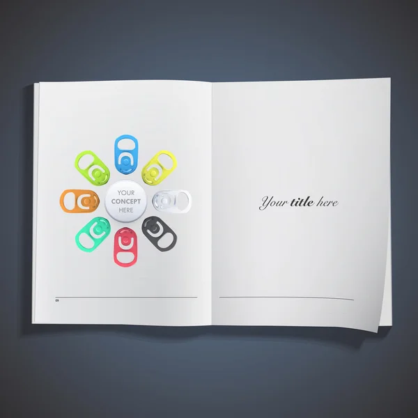 Conjunto de anillo colorido de lata impresa en libro blanco. Diseño vectorial — Vector de stock