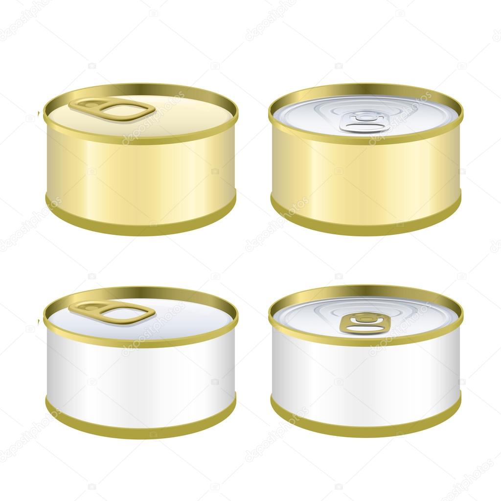 Set of can of tuna over white background. Vector design